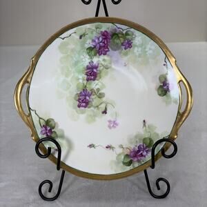 A lanternier Co Limoges Art Nouveau Hand Painted Two Handled Cake Plate Charity